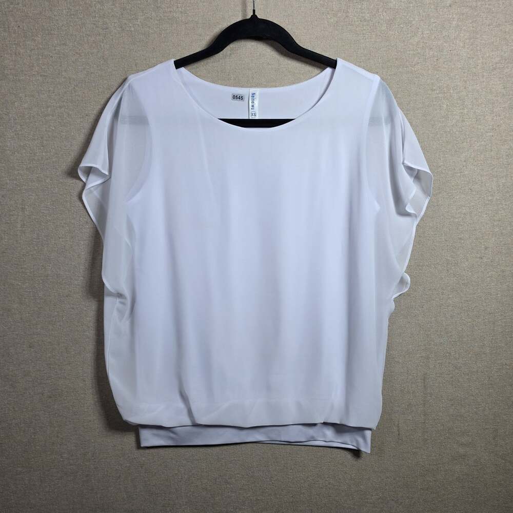 Neineiwu Womens XS Short Sleeve Sheer Shell PolySpandex Layered Look Blouse Top